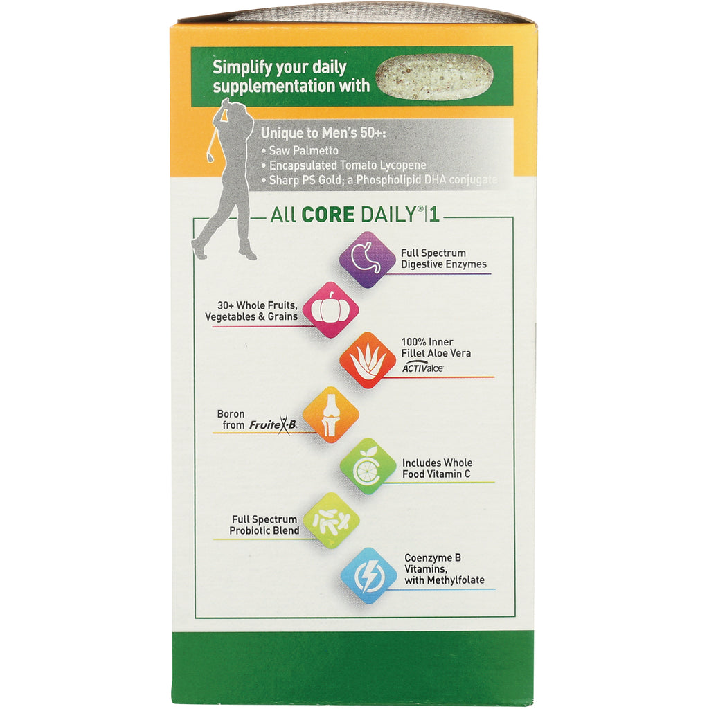 CRL529 | product infographic on supplement box titled All CORE DAILY showing icons for digestive enzymes, aloe vera, probiotics, vitamin C, coenzyme B - Thumbnail