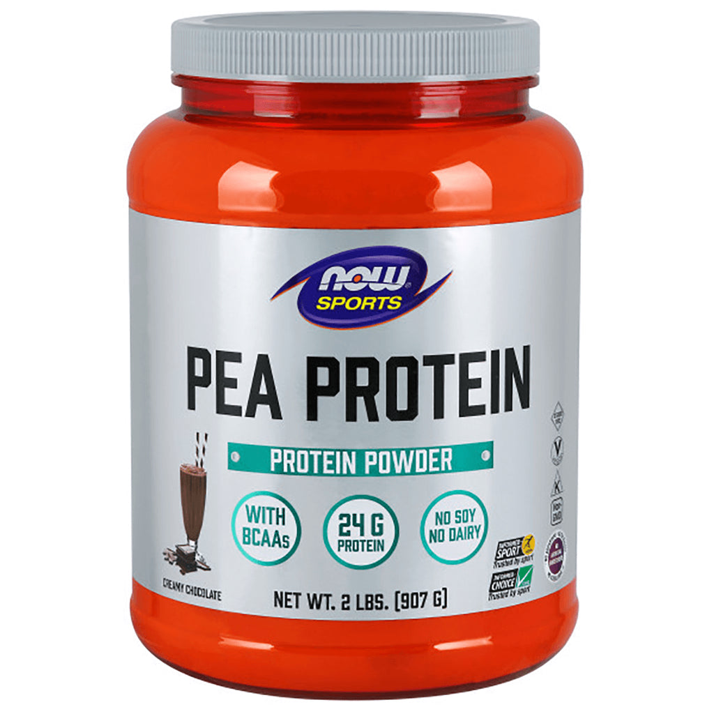 NWF1243 | NOW Sports pea protein powder 2 lb jar, creamy chocolate label, 24g protein, no soy no dairy - Thumbnail
