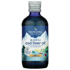 NRN073 | Nordic Naturals Arctic cod liver oil bottle 8 fl oz great orange taste front label