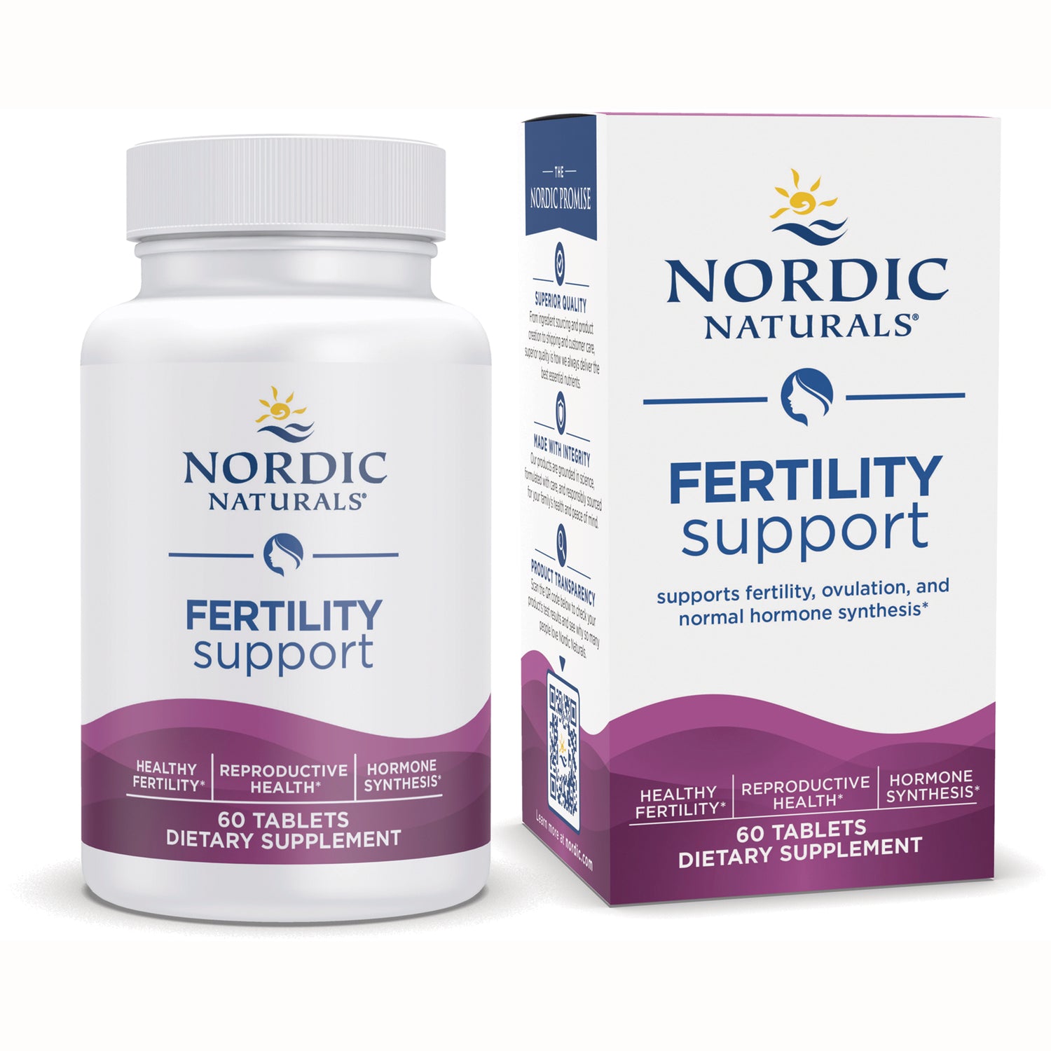 NRN136 | Nordic Naturals Fertility Support bottle and box, 60 tablets dietary supplement label