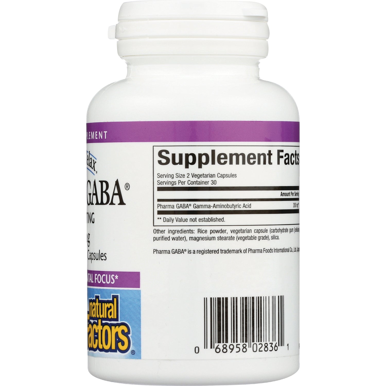 NFC141 | Back of white supplement bottle showing Supplement Facts panel, ingredient list and barcode