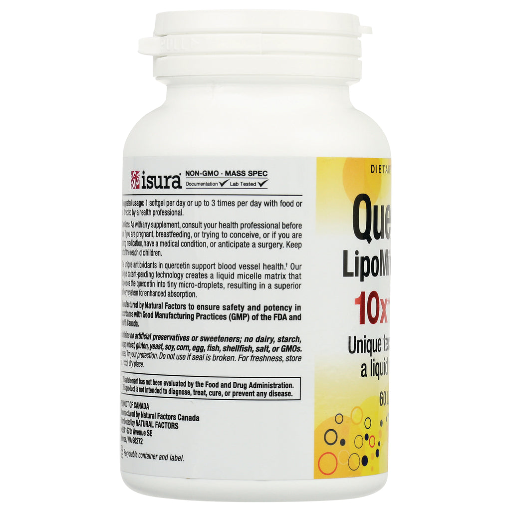 NFC185 | white supplement bottle side label with ingredient and usage text and partial front showing 10x claim - Thumbnail