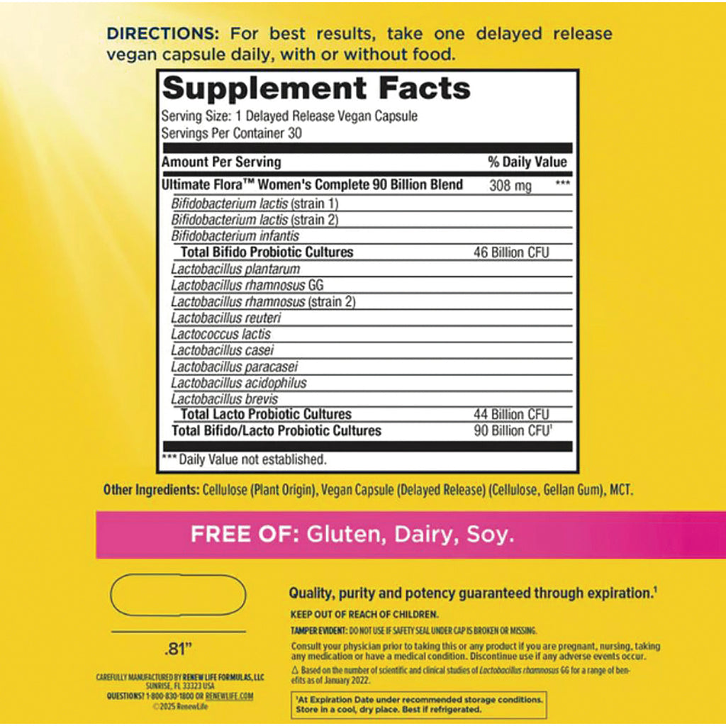 RNL240 | Supplement Facts panel and FREE OF: Gluten, Dairy, Soy on yellow product back - Thumbnail