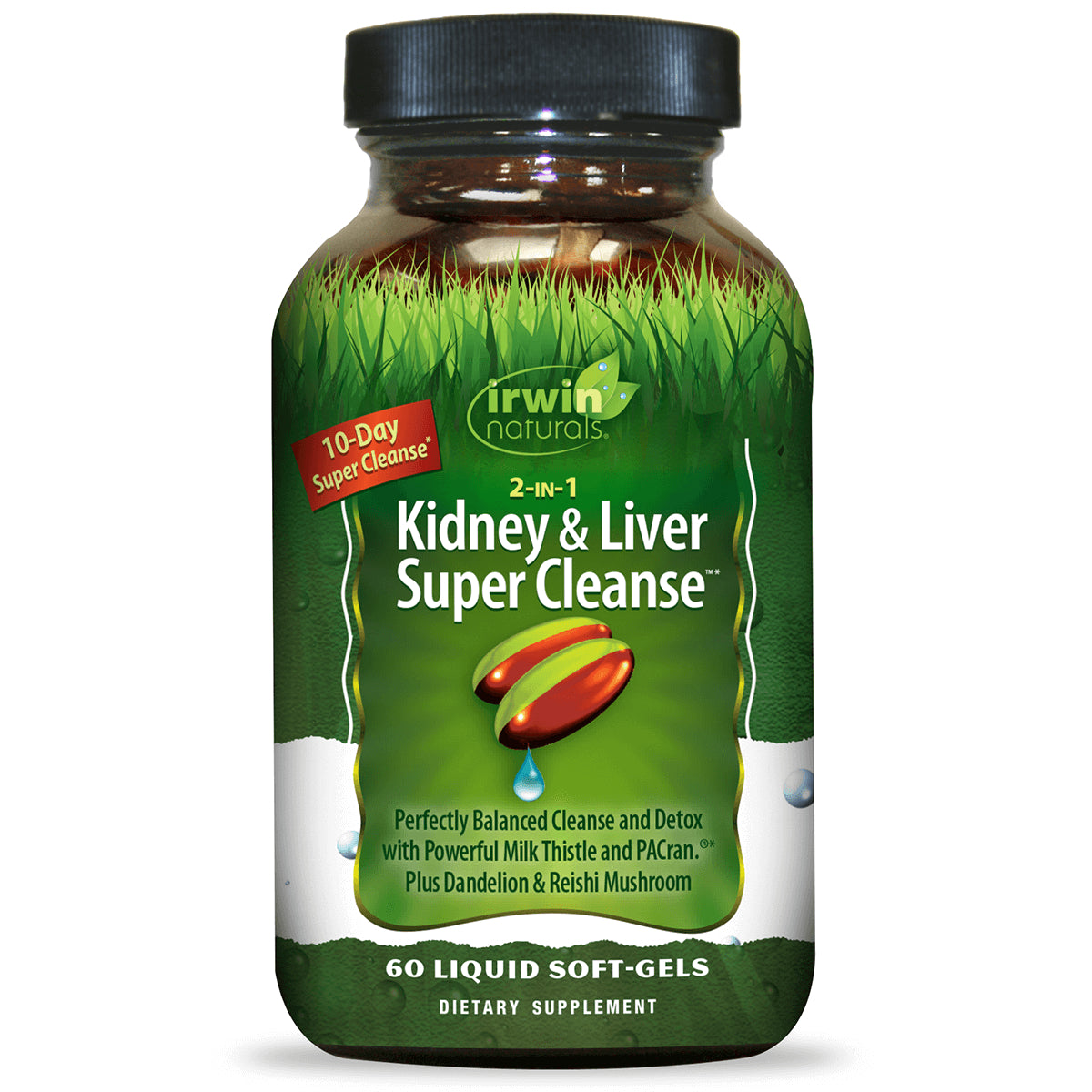 IR152 | Irwin Naturals 2-in-1 Kidney & Liver Super Cleanse bottle, 60 liquid soft-gels dietary supplement