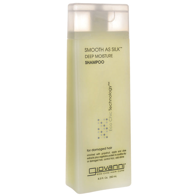 GV033 | Giovanni Smooth as Silk deep moisture shampoo in tall translucent rectangular bottle, 8.5 fl oz