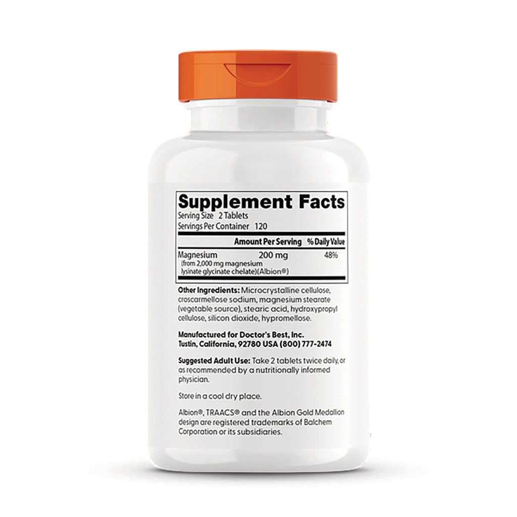 DB111 | back of white supplement bottle showing Supplement Facts panel with magnesium 200 mg and ingredient and usage text - Thumbnail