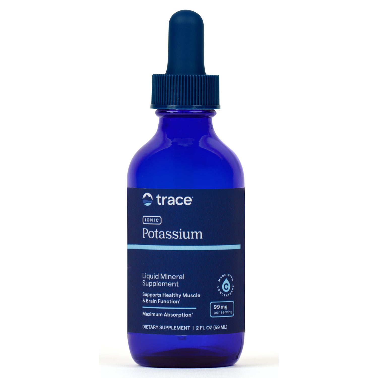 TM057 | Trace Ionic Potassium liquid mineral supplement in blue 2 fl oz dropper bottle