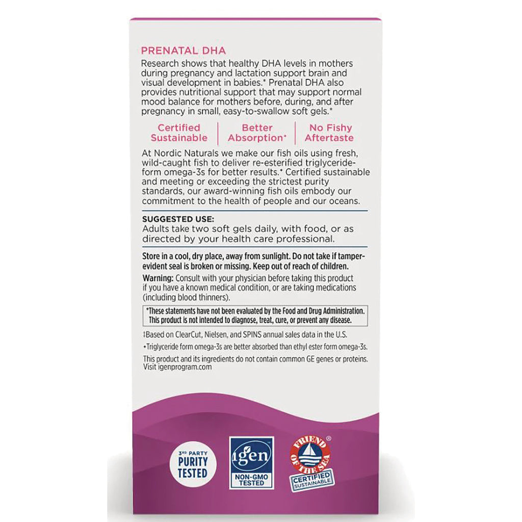 NRN061 | prenatal DHA product infographic showing benefits, suggested use, warnings, and certification logos - Thumbnail