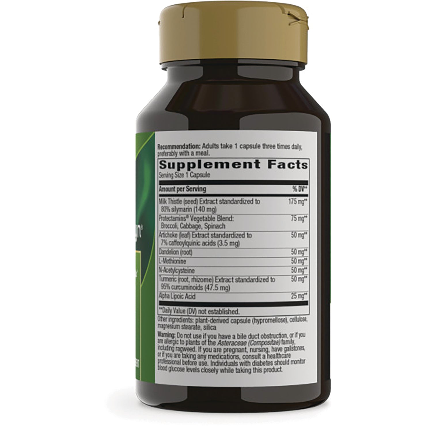 NW604 | brown supplement bottle back showing Supplement Facts label and warnings