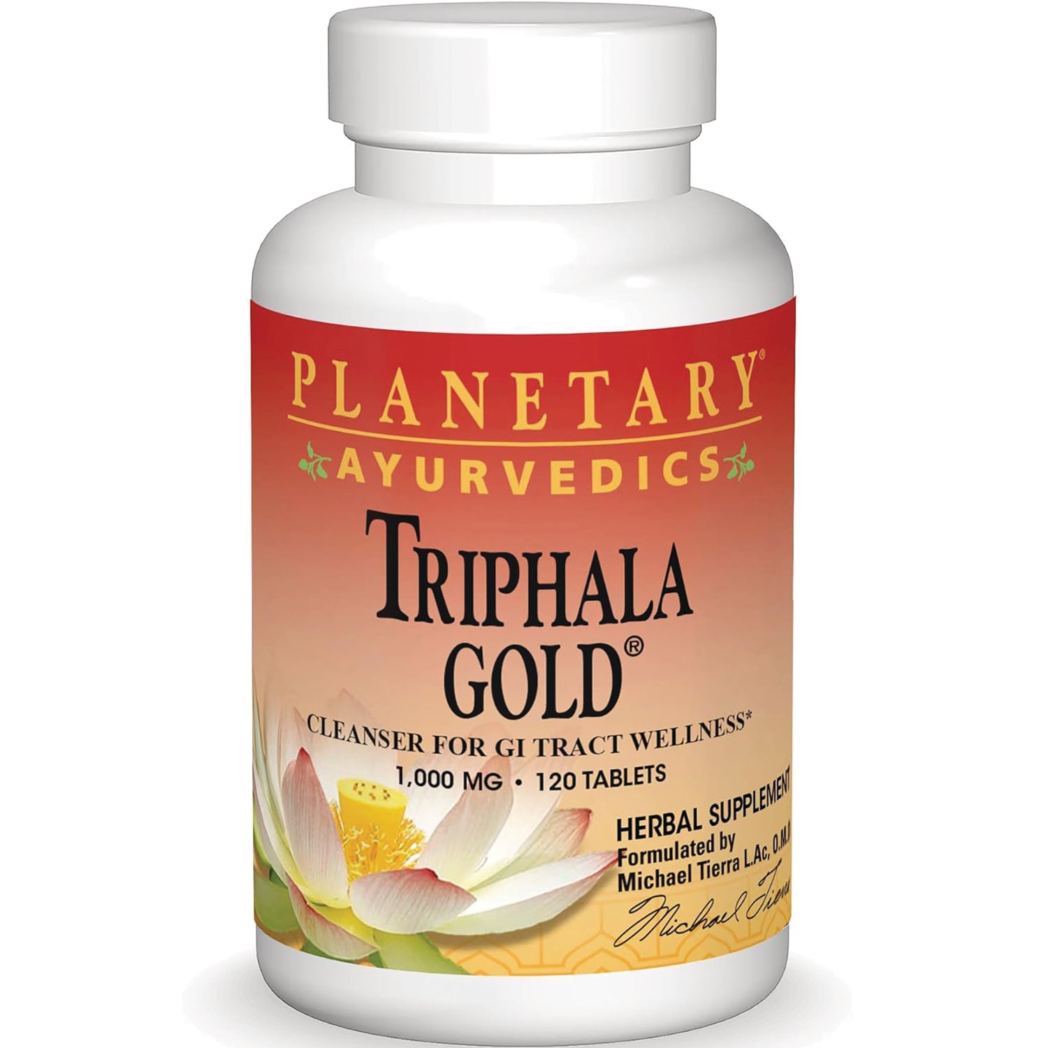 PF210 | Planetary Ayurvedics Triphala Gold herbal supplement bottle labeled 1,000 MG 120 TABLETS