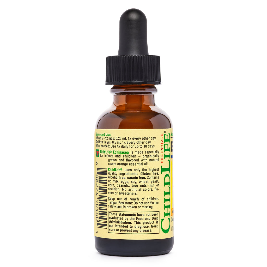 CHL006 | amber dropper bottle showing back label with ingredients, warnings, barcode and ChildLife branding - Thumbnail