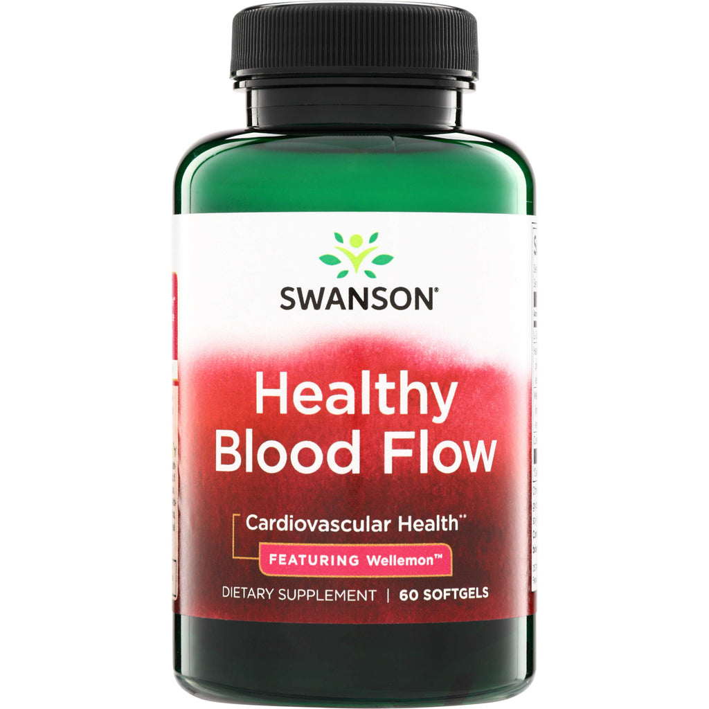 SW1854 | Swanson Healthy Blood Flow supplement bottle, Cardiovascular Health, Featuring Wellemon, 60 softgels - Thumbnail