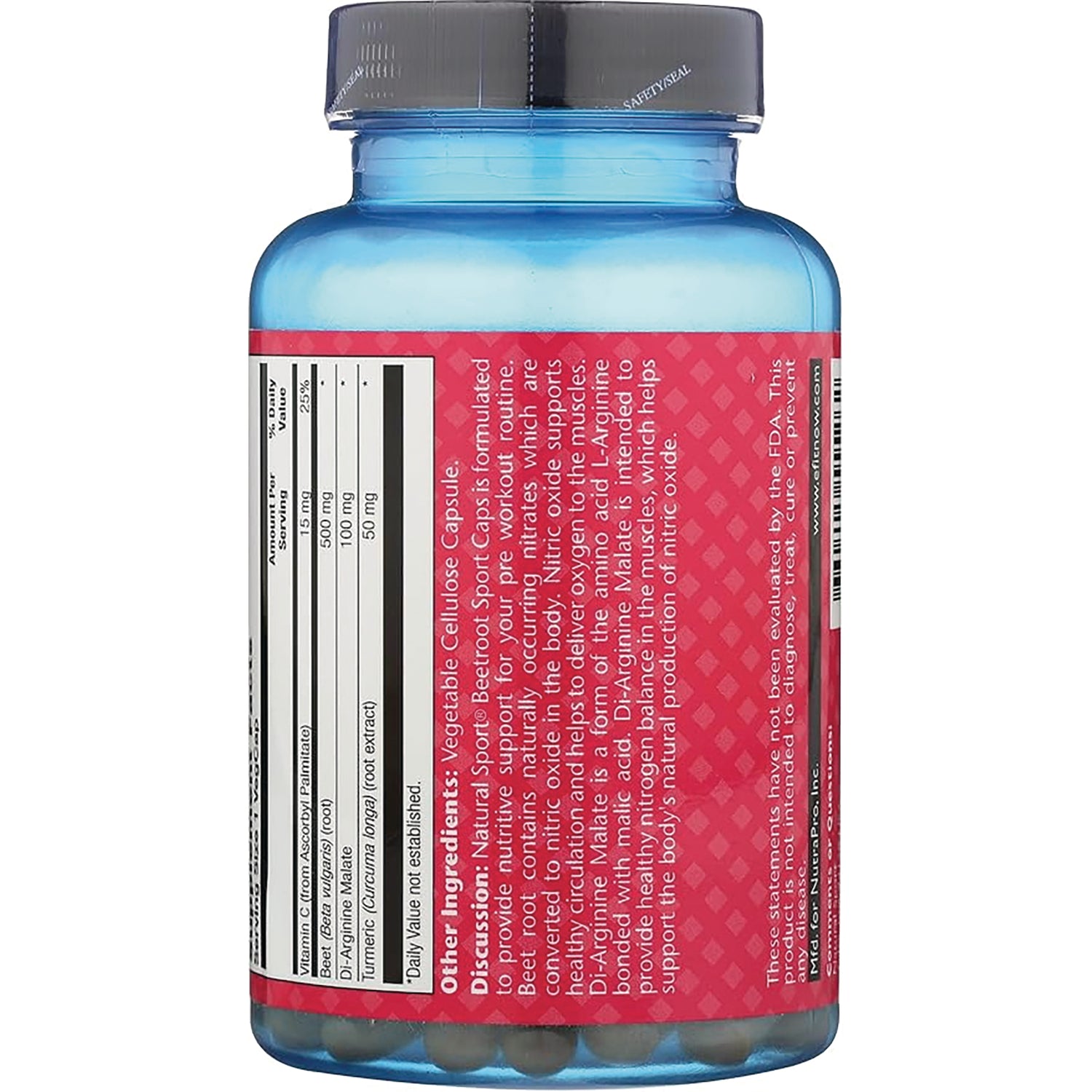 STS011 | Back label with Supplement Facts, ingredients, and FDA disclaimer on blue bottle
