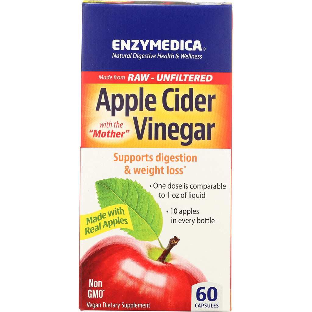EMD077 | Enzymedica Apple Cider Vinegar supplement box showing front panel, supports digestion and weight loss, 60 capsules - Thumbnail