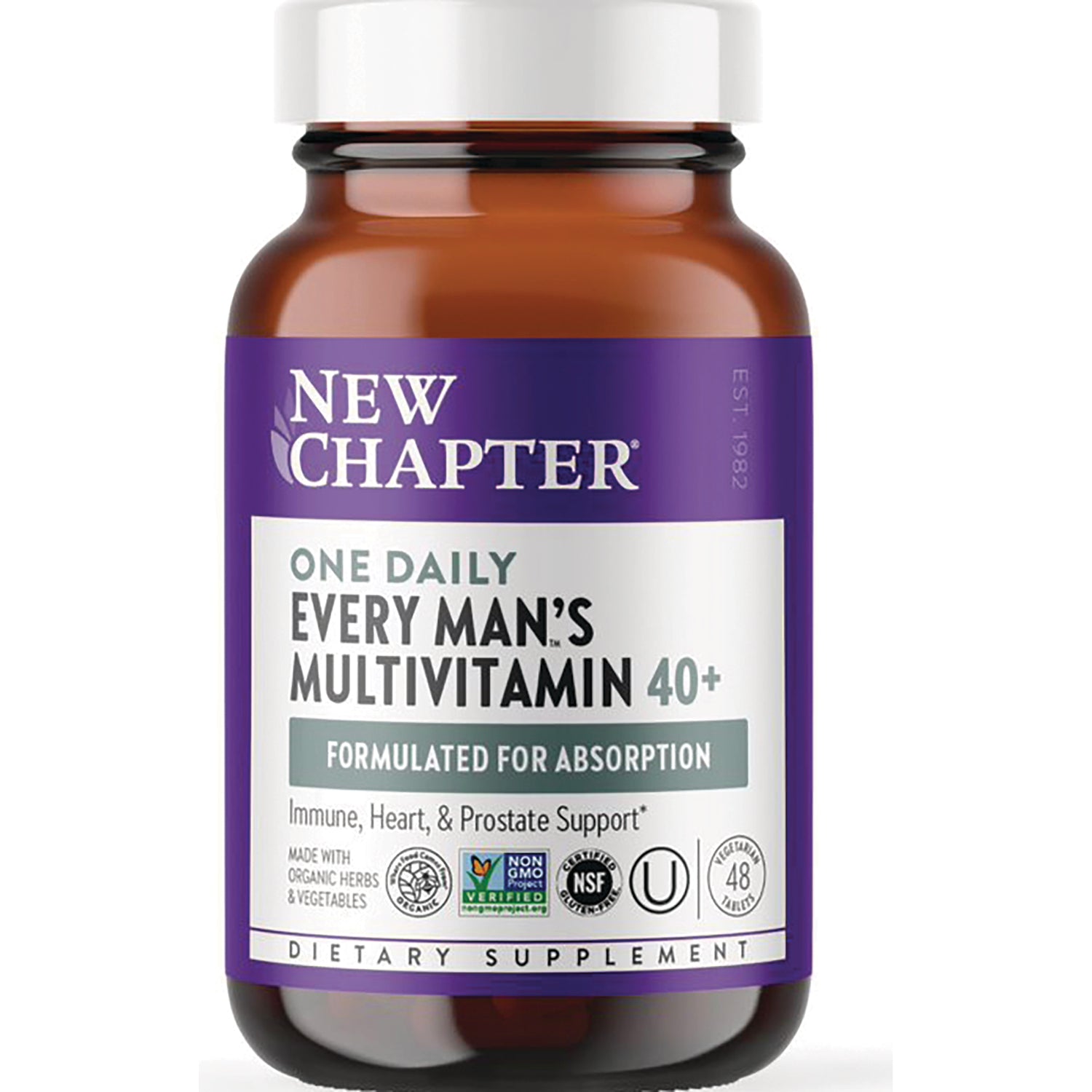 NWC223 | New Chapter One Daily Every Man's Multivitamin 40+ brown glass bottle front label