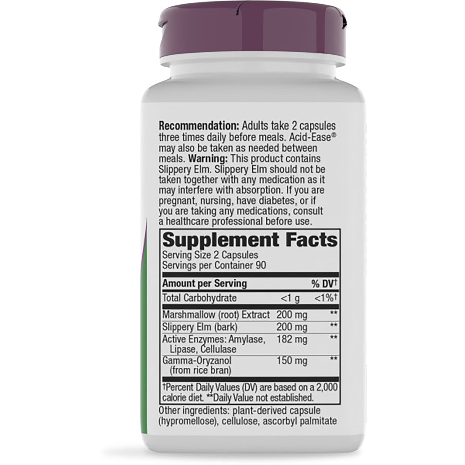 ET314 | back of brown supplement bottle showing Supplement Facts label, directions and ingredient amounts