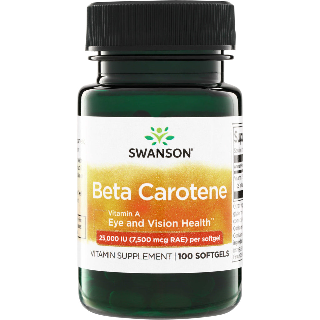 SW007 | Swanson Beta Carotene Vitamin A, Eye and Vision Health, 25,000 IU per softgel, 100 softgels bottle - Thumbnail