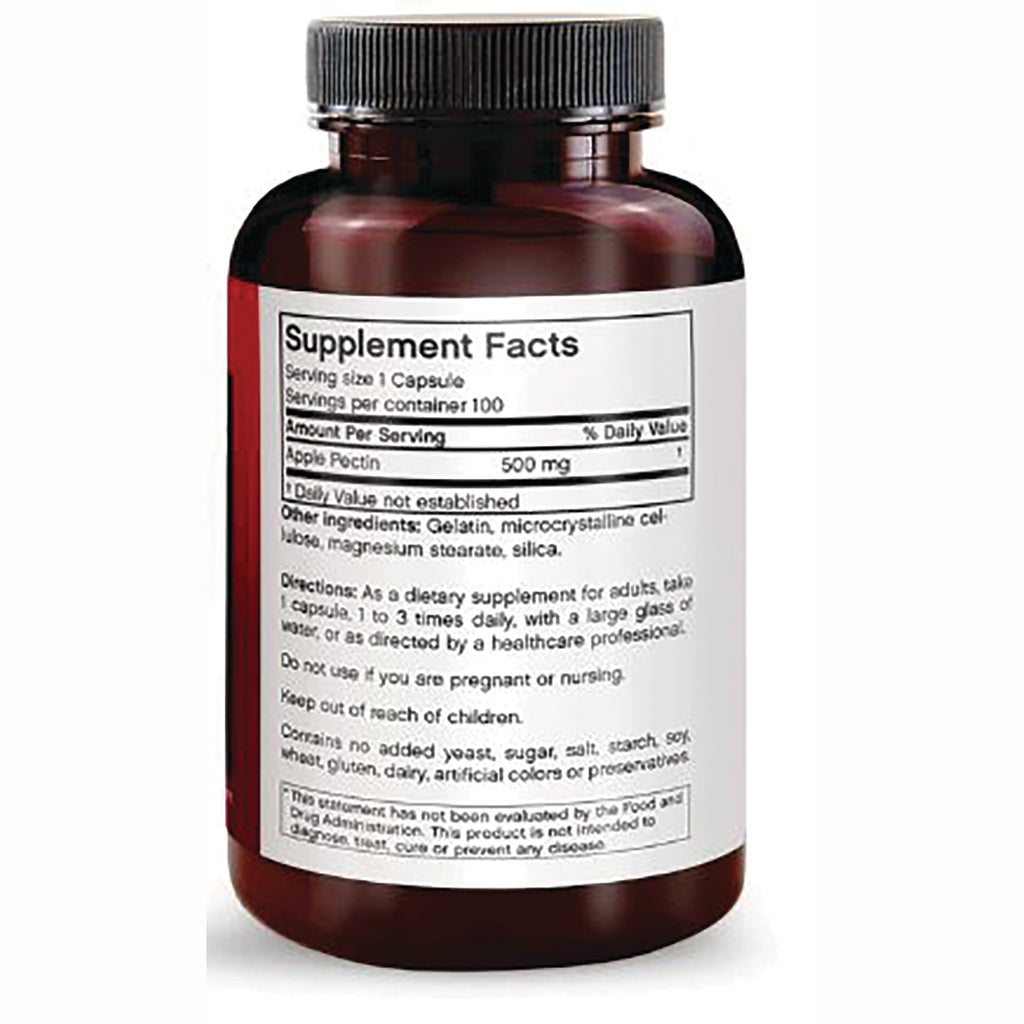 FB056 | Back of brown supplement bottle showing Supplement Facts label with Apple Pectin 500 mg and usage directions - Thumbnail