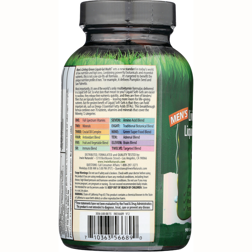IR080 | product infographic showing back label with twelve blend categories, usage text and barcode on green bottle - Thumbnail