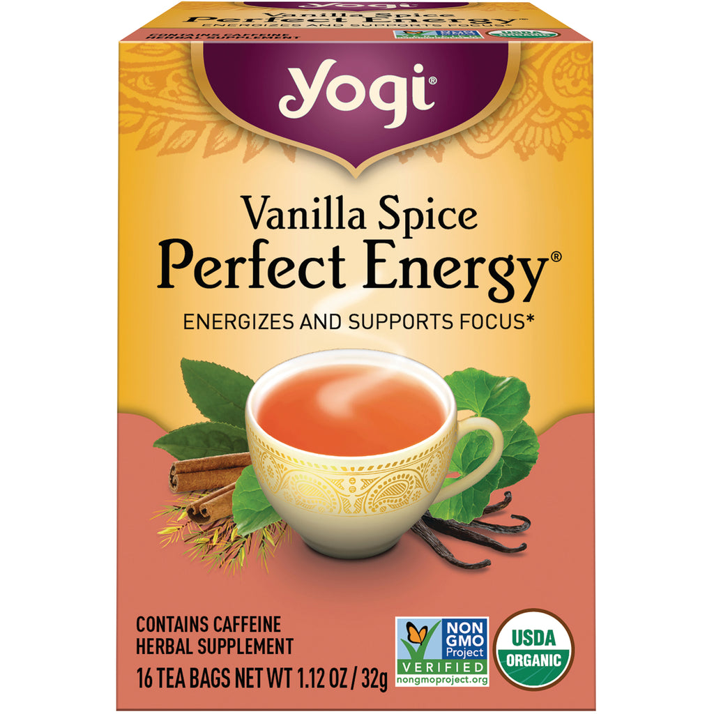 AHW053 | Yogi Vanilla Spice Perfect Energy tea box, contains caffeine, 16 tea bags, Non-GMO Project Verified, USDA Organic - Thumbnail