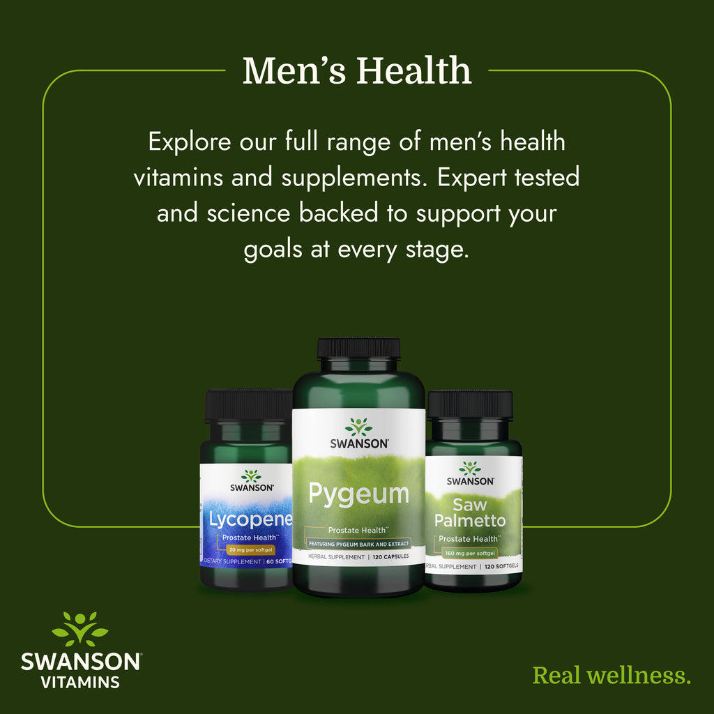 SW910 | Swanson men's health supplements with Pygeum, Lycopene, and Saw Palmetto bottles - Thumbnail
