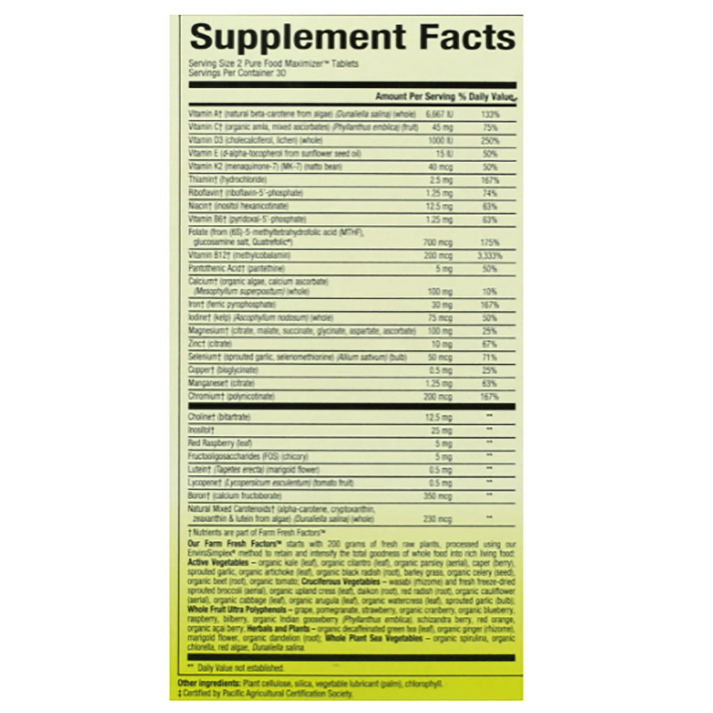 NFC192 | Supplement Facts label showing vitamins, minerals, amounts per serving and other ingredients - Thumbnail