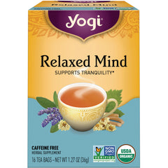 AHW036 | Yogi Relaxed Mind tea, caffeine free, 16 tea bags; USDA Organic and Non-GMO Project Verified