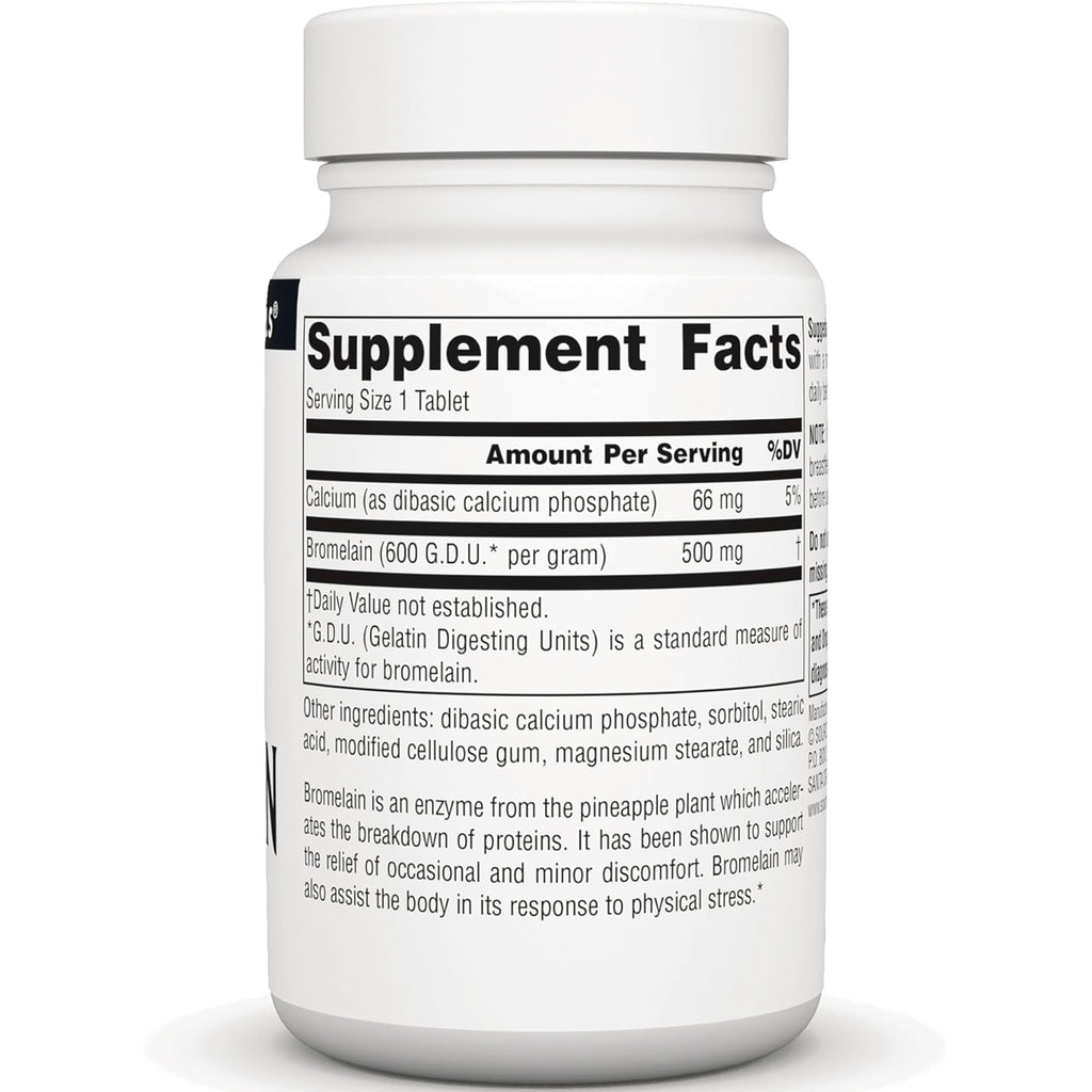 SN685 | Supplement bottle back label with Supplement Facts, serving size 1 tablet, calcium 66 mg and bromelain 500 mg - Thumbnail
