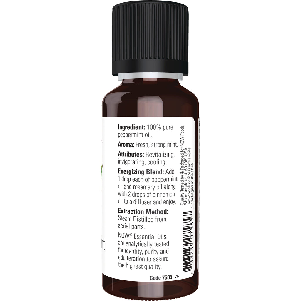 NWF144 | Back label of brown essential oil bottle showing ingredients, energizing blend, extraction method and barcode - Thumbnail