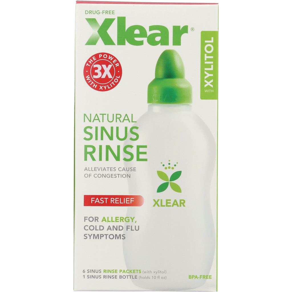 XL033 | Xlear Natural Sinus Rinse kit front of box, with xylitol, fast relief for allergy, cold and flu symptoms - Thumbnail