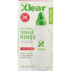 XL033 | Xlear Natural Sinus Rinse kit front of box, with xylitol, fast relief for allergy, cold and flu symptoms