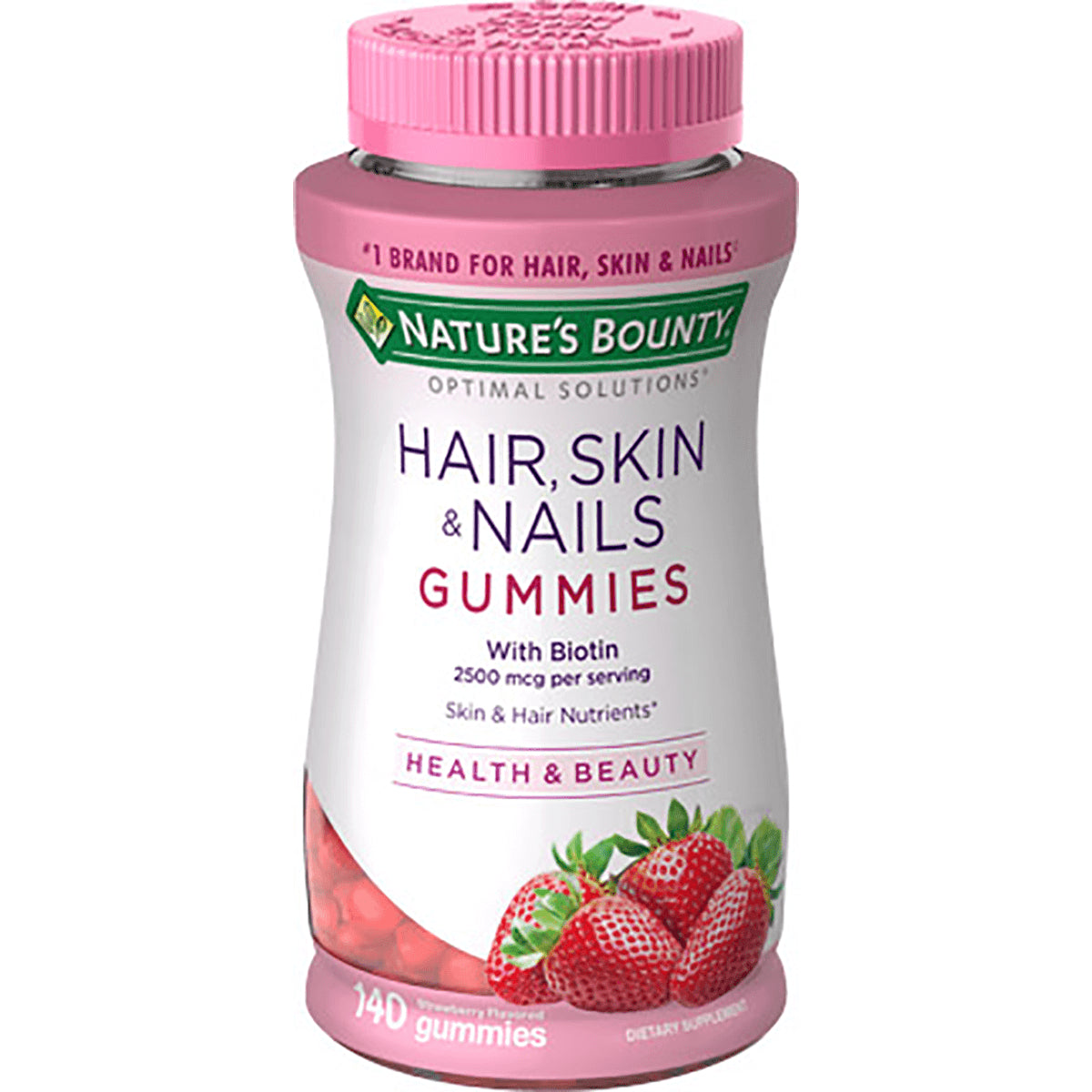 NBY060 | Nature's Bounty Hair, Skin & Nails gummies bottle, strawberry flavor, 140 gummies