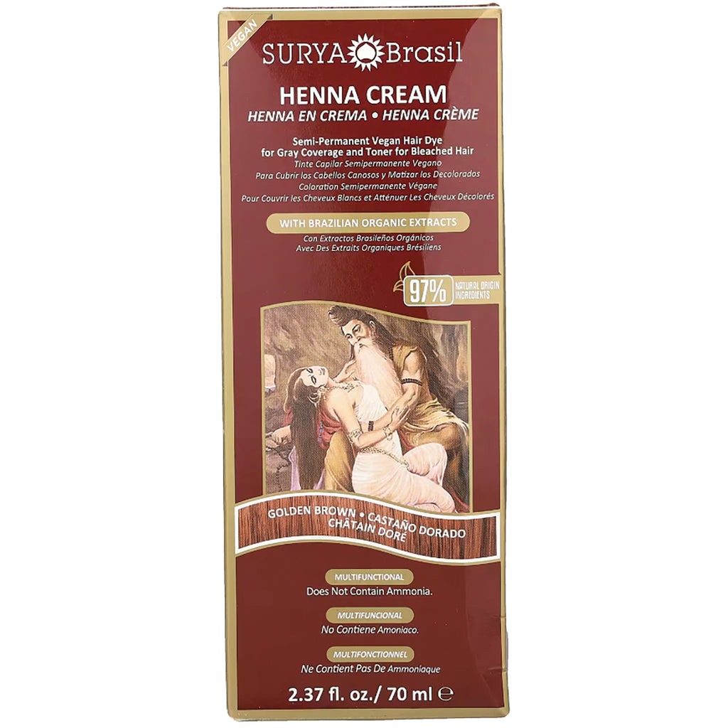 SUR029 | Surya Brasil Henna Cream hair dye, Golden Brown, vegan, 97% natural origin, 2.37 fl oz / 70 ml - Thumbnail
