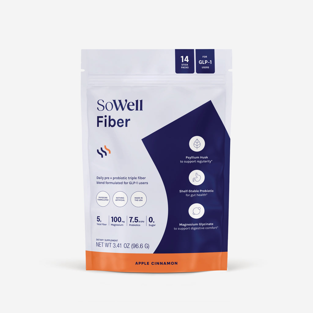 SOW003 | SoWell Fiber Apple Cinnamon pouch, front view, 14 stick packs for GLP-1 users - Thumbnail