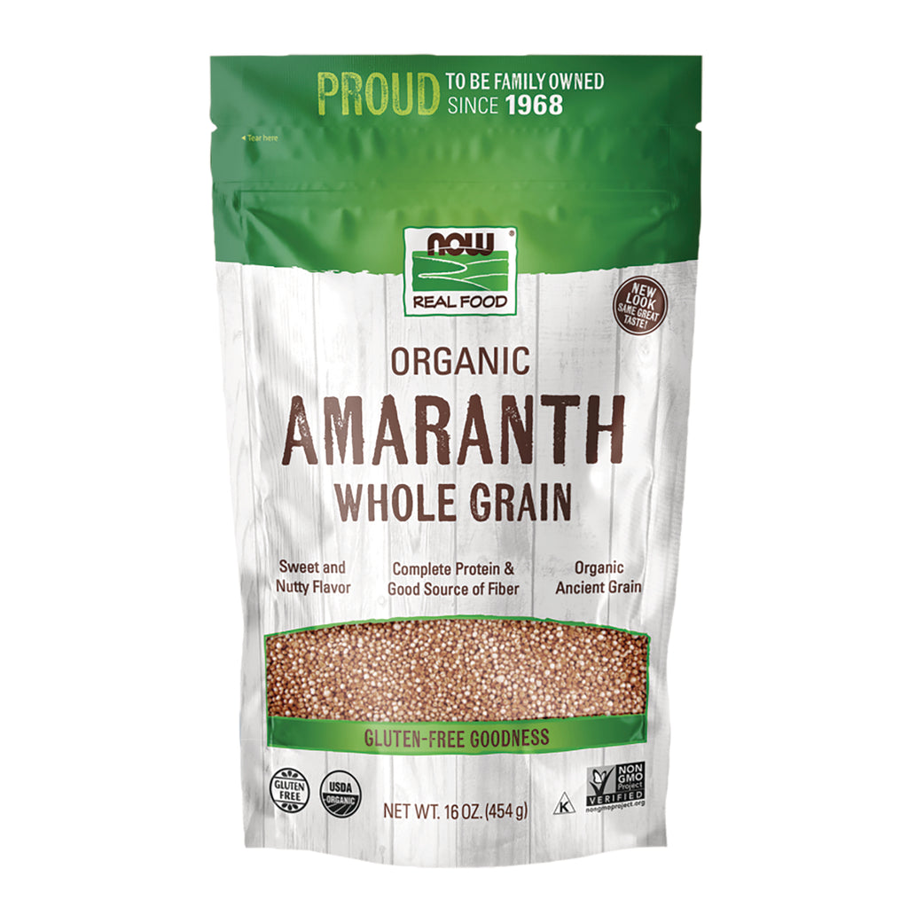 NWF1384 | NOW Real Food organic amaranth whole grain pouch with window showing grains, 16 oz - Thumbnail