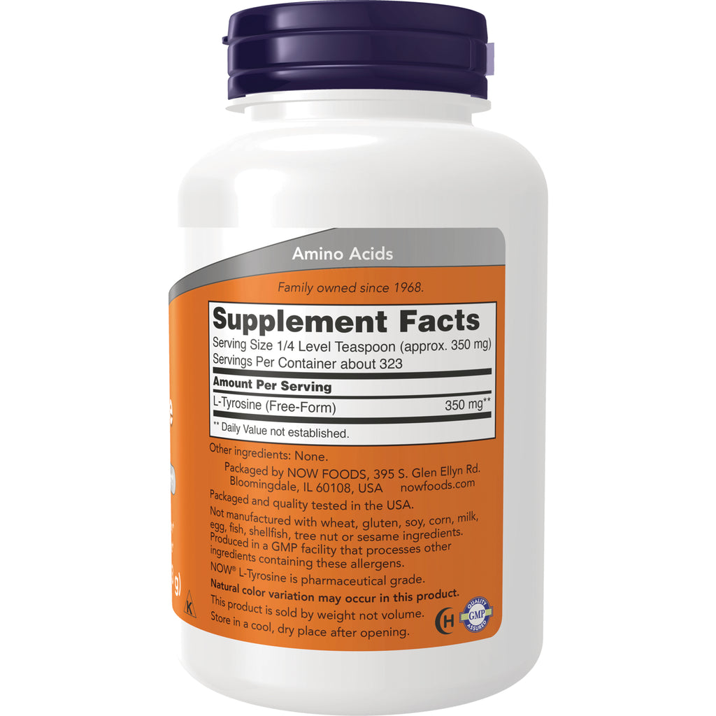 NWF769 | Back label of white supplement bottle showing Supplement Facts and L-Tyrosine 350 mg - Thumbnail