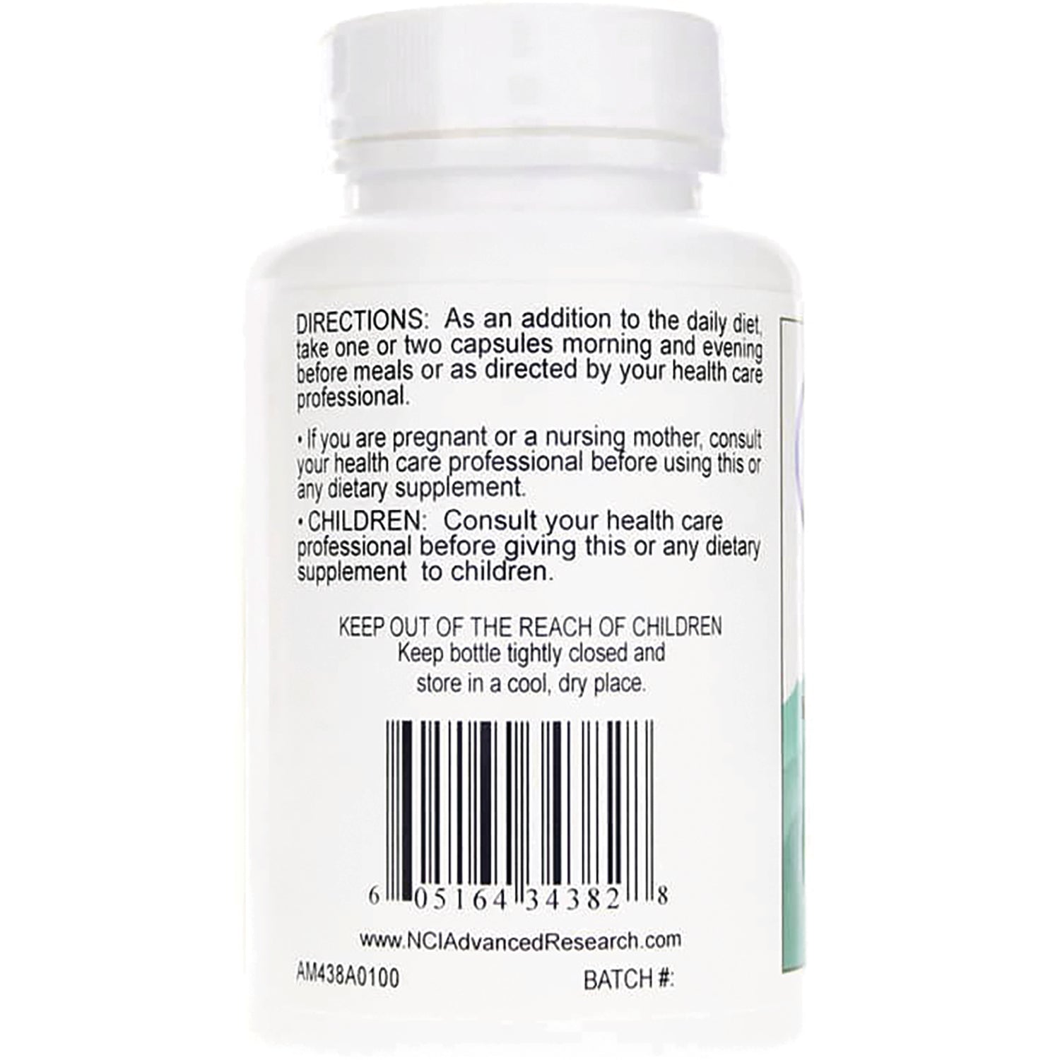 ADR023 | Back label with DIRECTIONS, safety warning Keep out of the reach of children, barcode and website