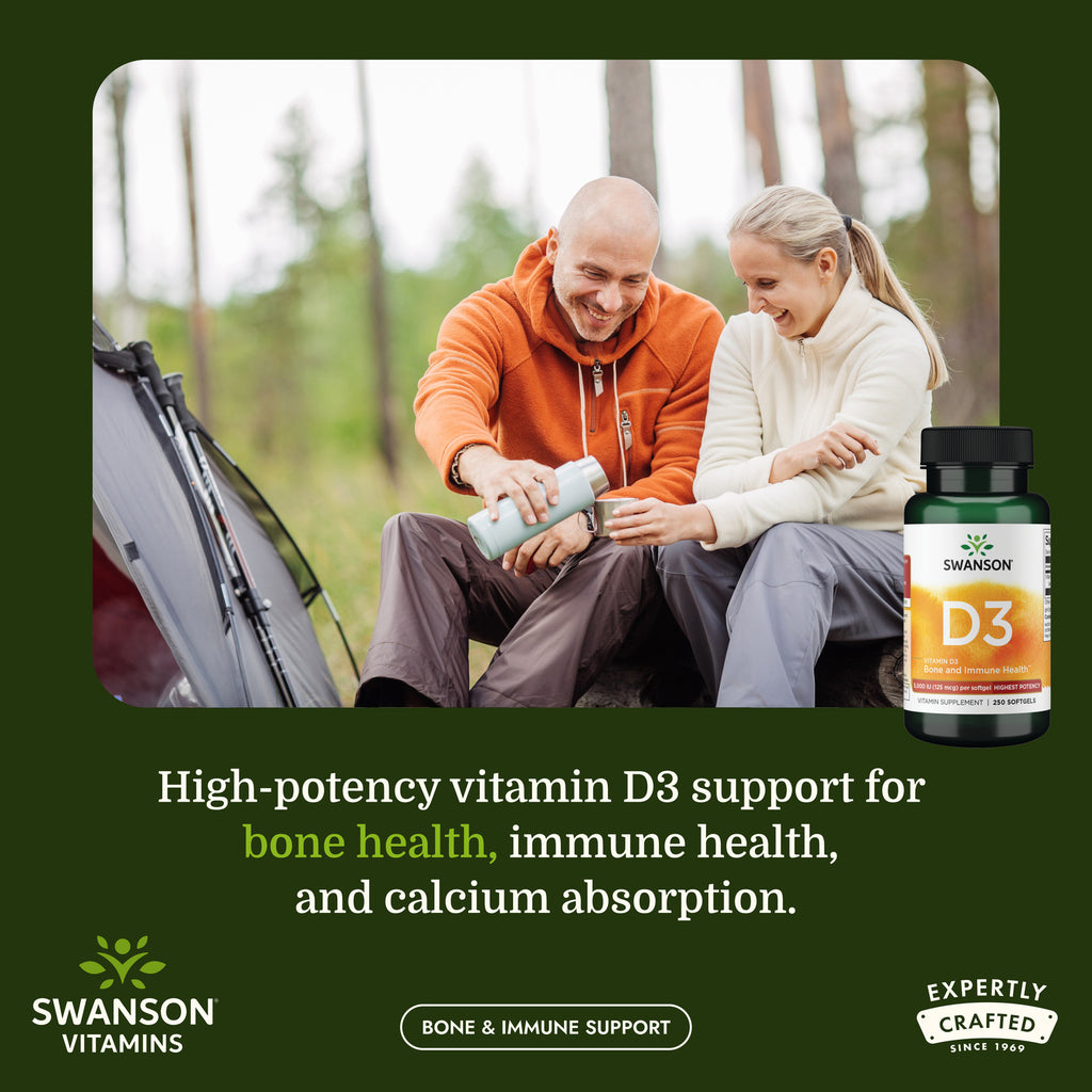 SW1371 | Couple camping outdoors with Swanson Vitamin D3 supplement and bone and immune support messaging - Thumbnail