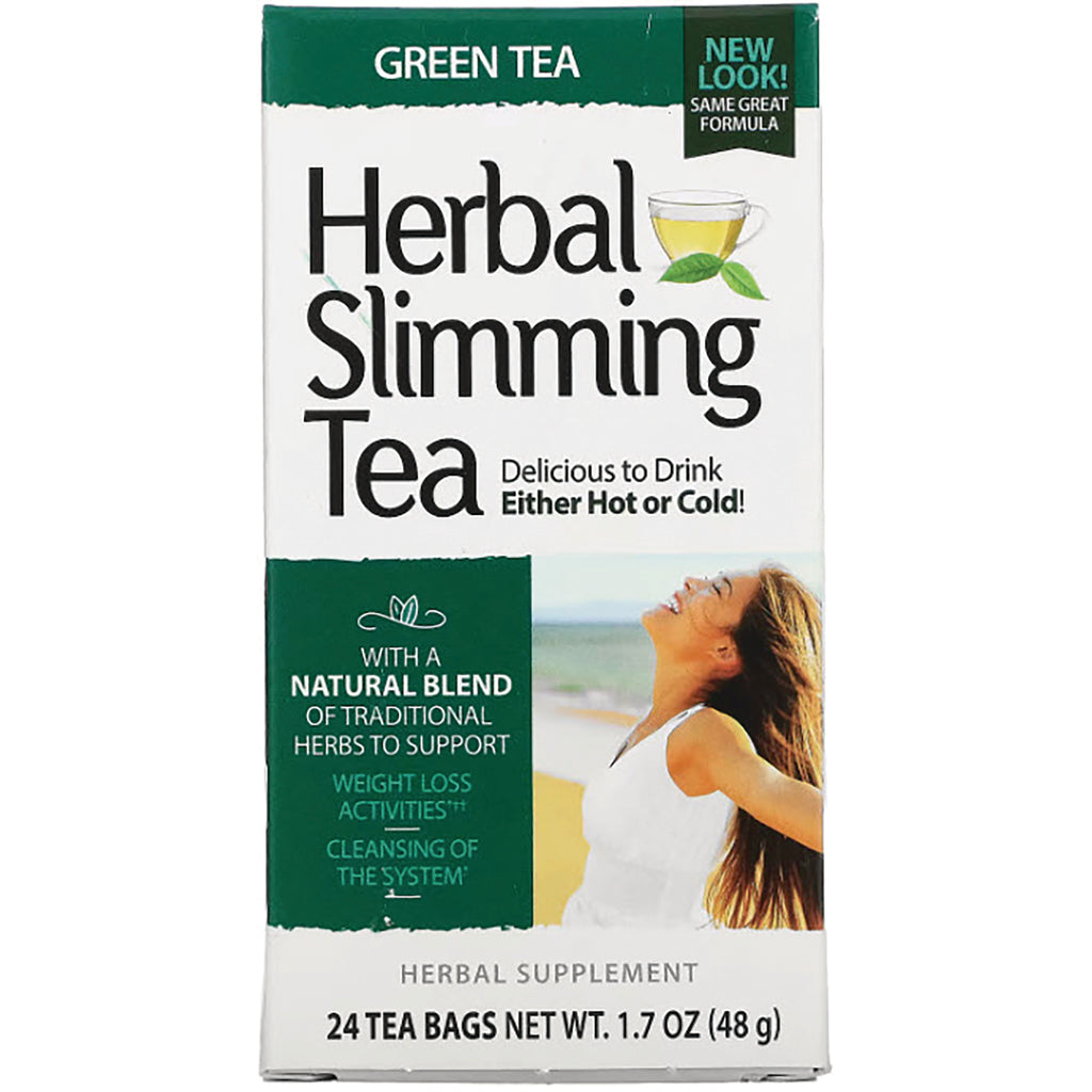CNT149 | Herbal Slimming Tea green tea box showing product name, 24 tea bags and woman on beach - Thumbnail