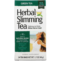 CNT149 | Herbal Slimming Tea green tea box showing product name, 24 tea bags and woman on beach
