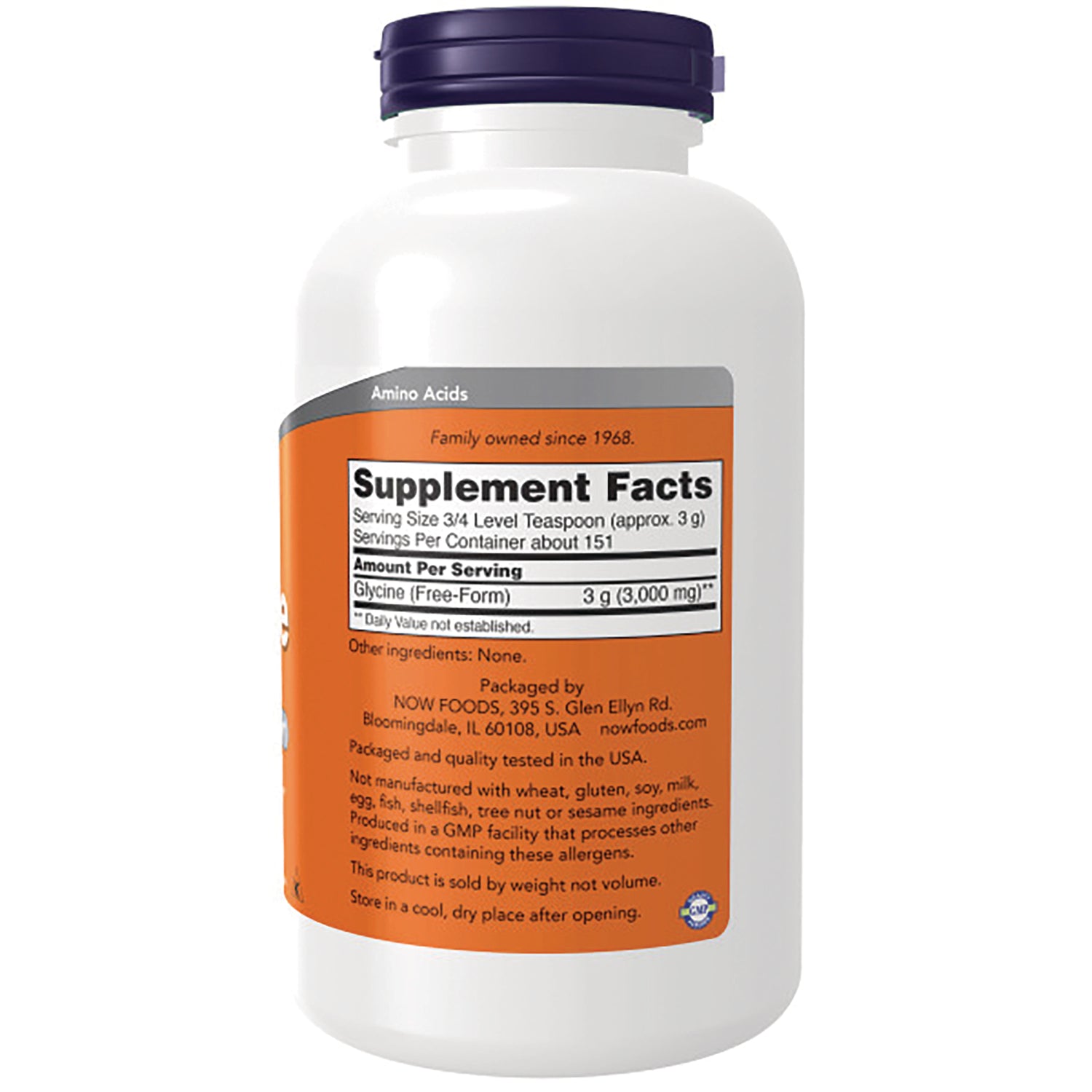 NWF195 | white supplement bottle back showing orange label with Supplement Facts panel and ingredient text