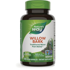NW175 | Nature's Way Willow Bark dietary supplement bottle front label with green cap, 100 vegan capsules