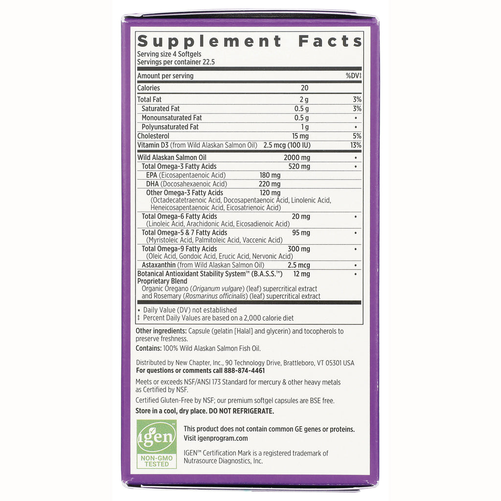 NWC112 | Supplement Facts panel showing serving size, omega-3 amounts, vitamin D, other ingredients and storage instructions - Thumbnail