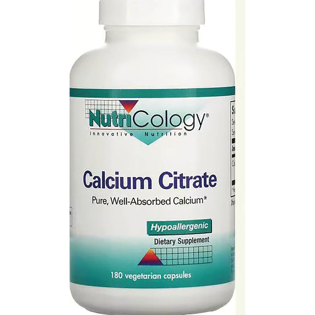 NCL017 | NutriCology Calcium Citrate bottle front label, hypoallergenic dietary supplement, 180 vegetarian capsules - Thumbnail
