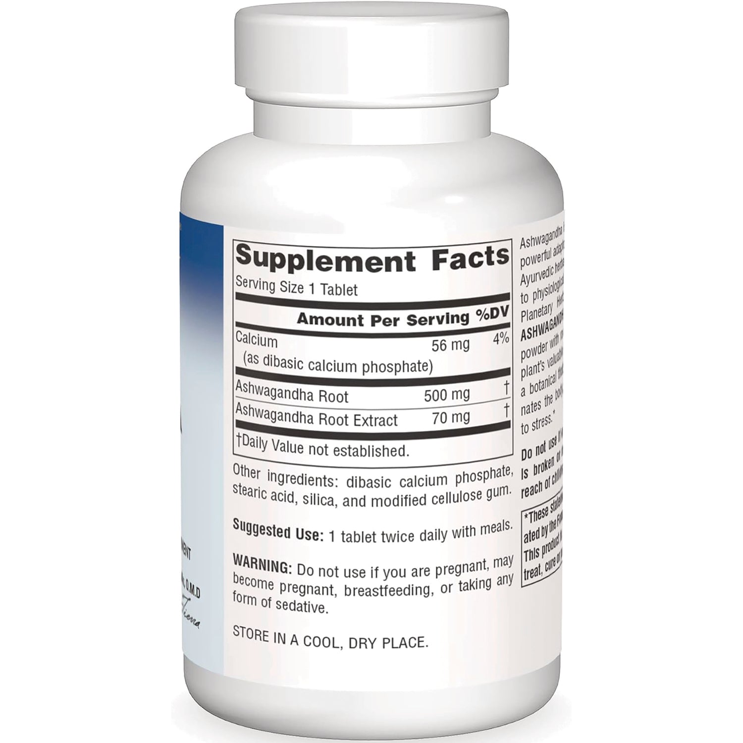 PF056 | Back of white supplement bottle showing Supplement Facts panel with ingredient amounts and warnings
