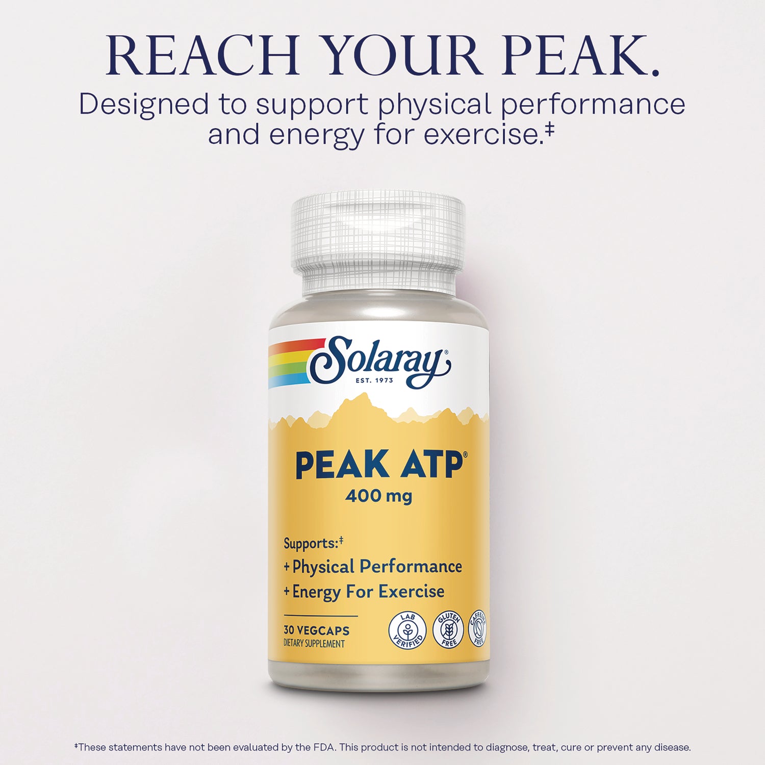 SLR533 | Solaray PEAK ATP 400 mg bottle front label, supports physical performance and energy for exercise