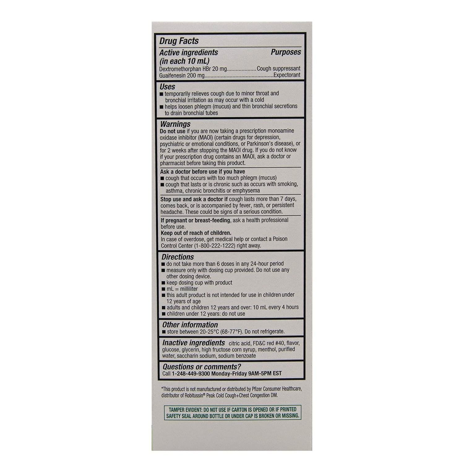 QCH021 | back panel showing Drug Facts, warnings, directions, inactive ingredients and contact information
