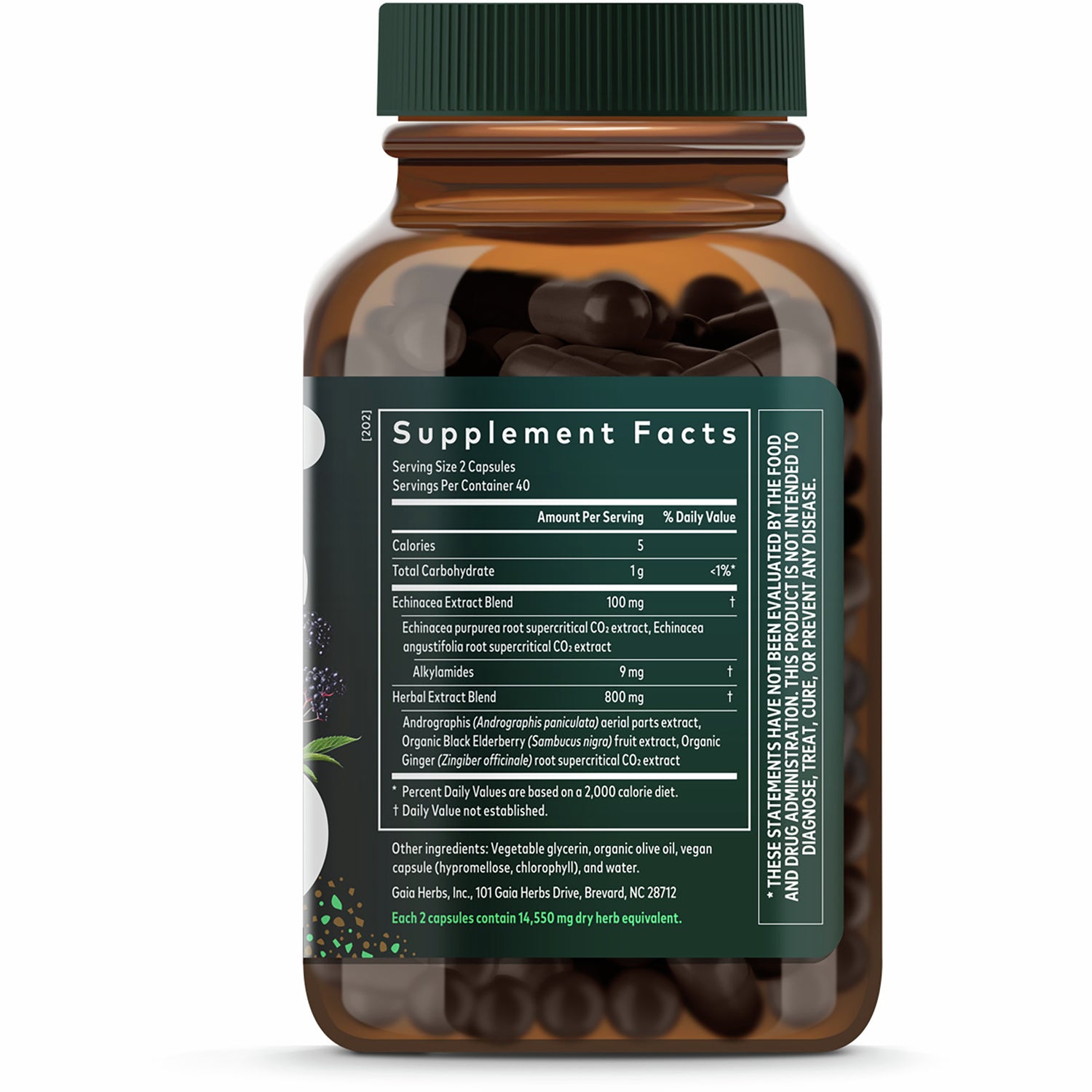 GH135 | back of brown supplement bottle showing Supplement Facts panel and ingredients label