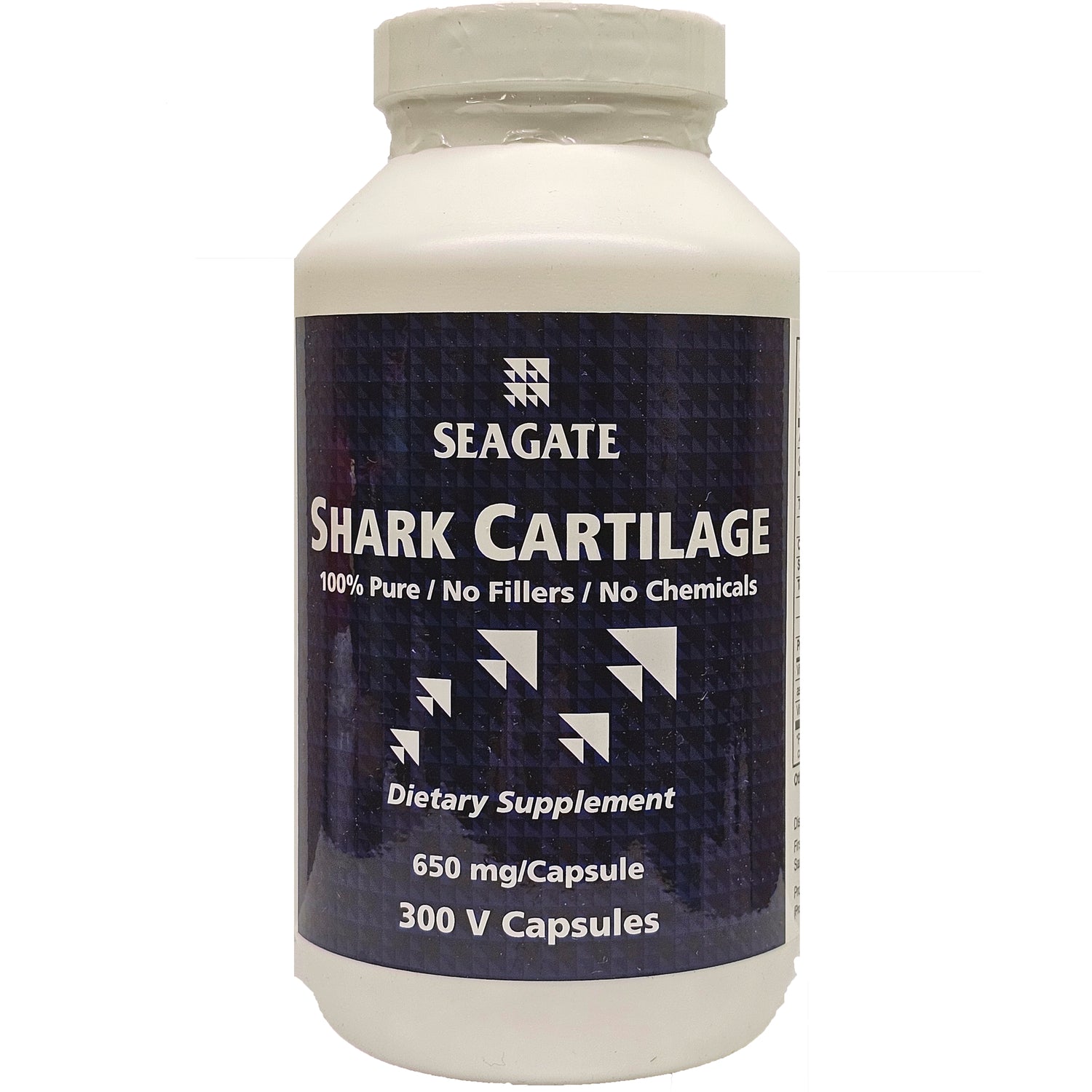 SEG009 | Seagate Shark Cartilage dietary supplement bottle labeled 650 mg per capsule 300 V capsules