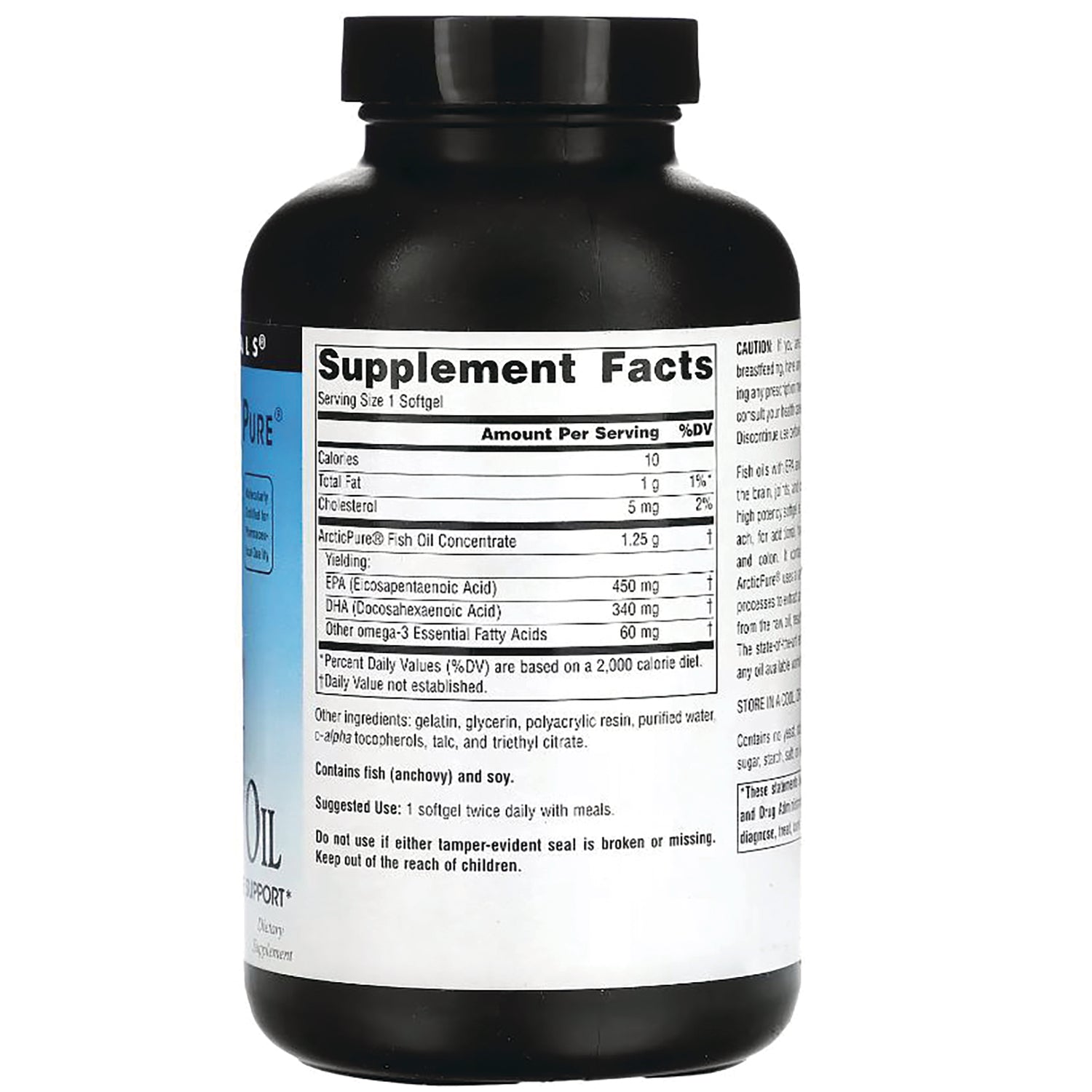 SN379 | Back label showing Supplement Facts panel for fish oil softgels